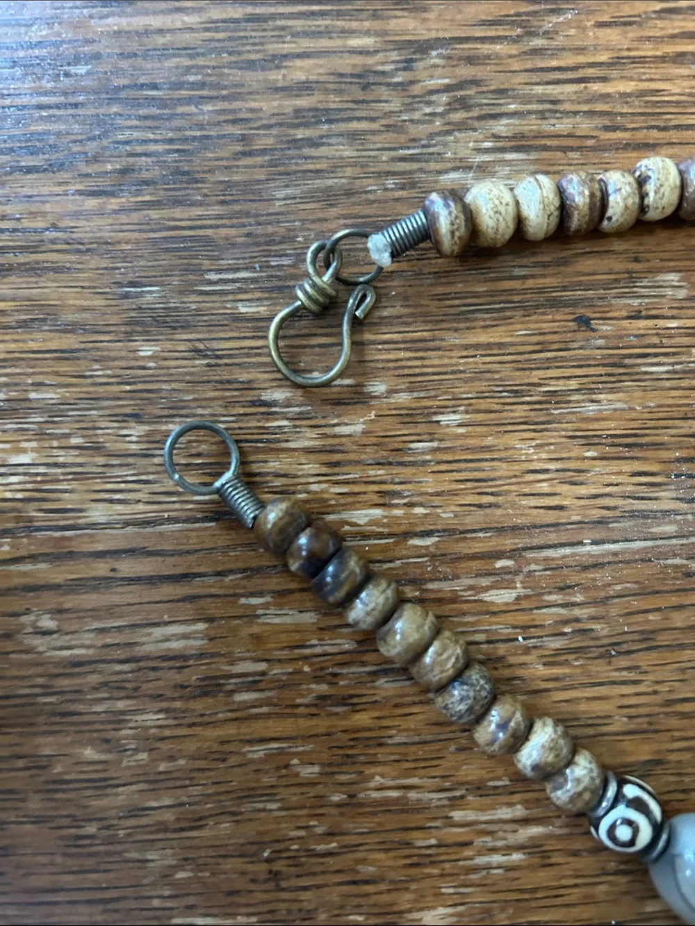 Handcrafted Stone and Silver-Tone Pendant Necklace in Browns, Cream, and silvers